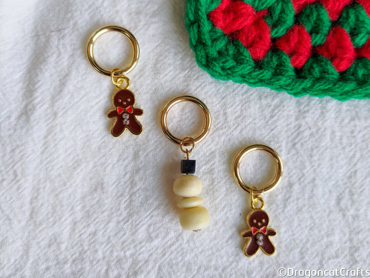 Gingerbread & Snowman Stitch Markers - Set of 3